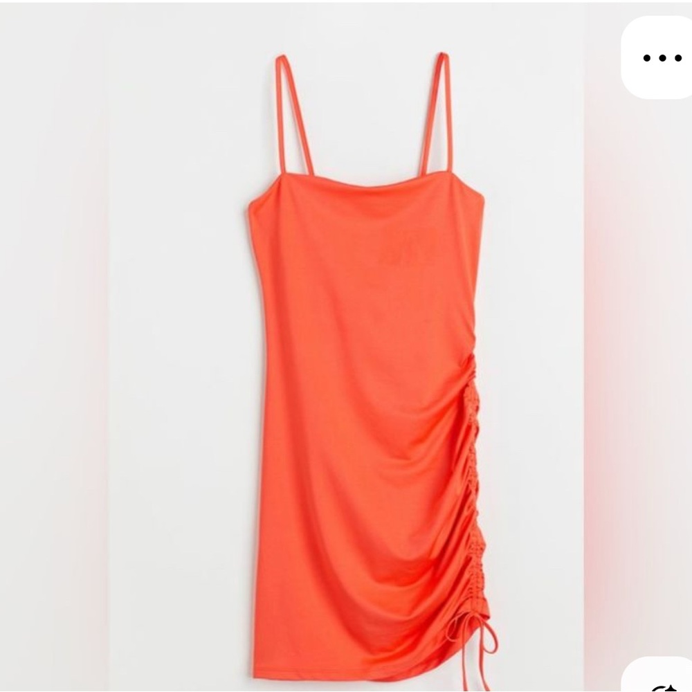 H&M SIZE S Orange Ruched Mini Dress Spaghetti Strap Cocktail